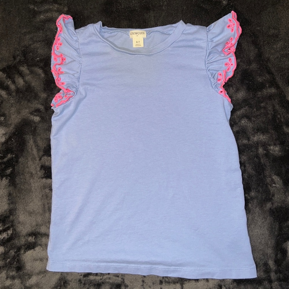 J. Crew Crewcuts Periwinkle with Hot Pink Ruffled Eyelet Sleeves